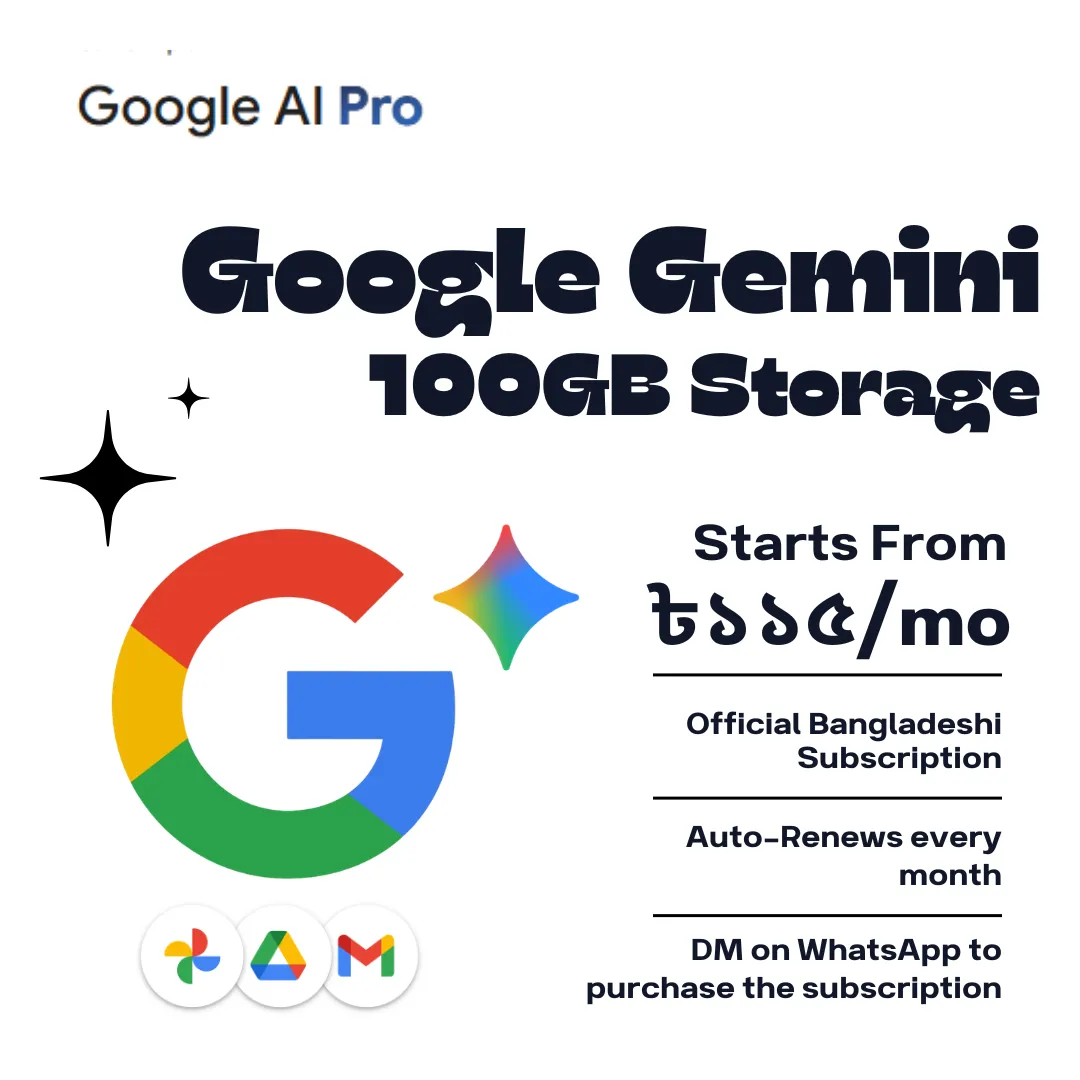 Gemini AI + Google One 100GB Storage