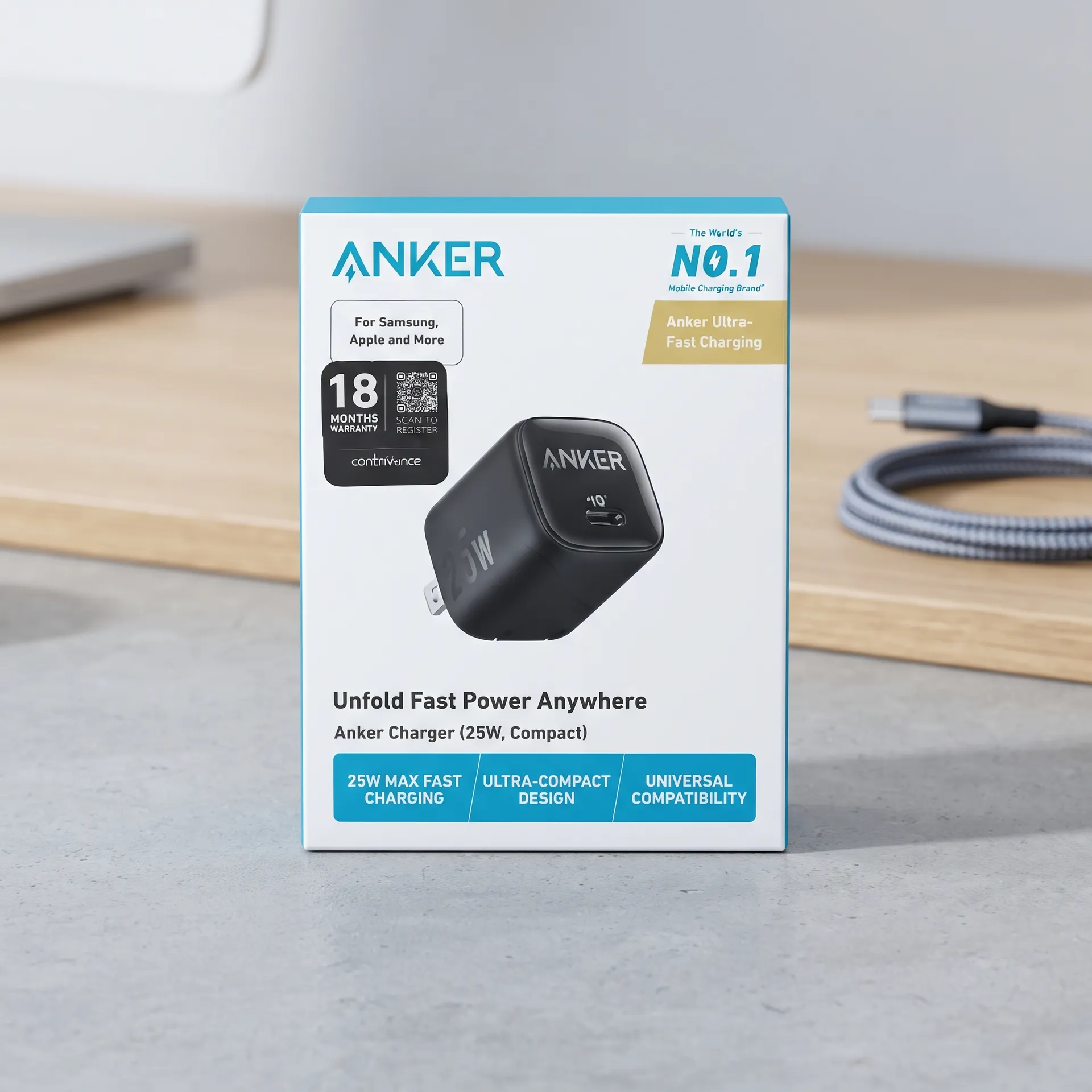 Anker 25W Type-C Foldable Charger Adapter । 18 Months Official Warranty