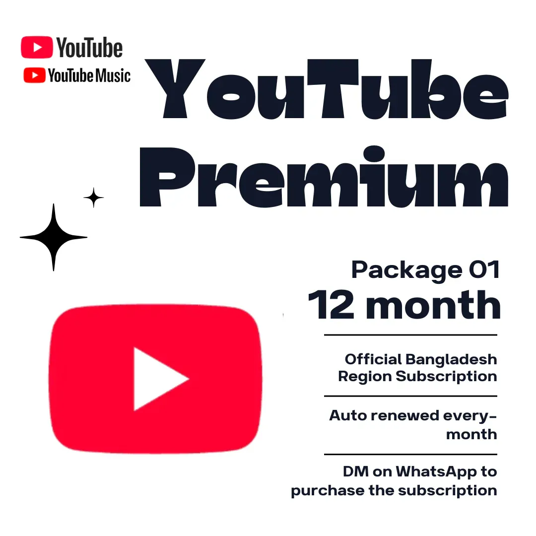 Youtube + YT Music Premium Subscription । Personal Account Access Only FOR BD.